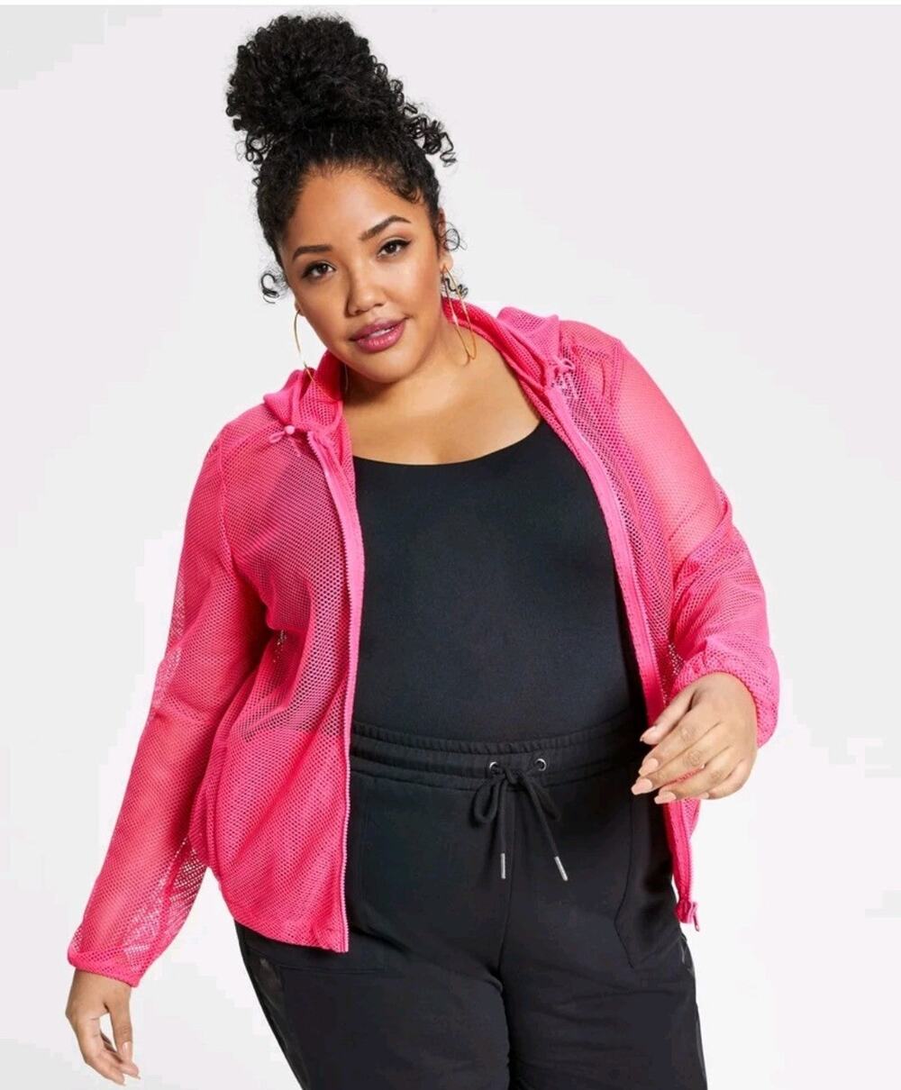 Nina Parker Hot Pink Mesh Jacket with Hood NWOT Size 0X